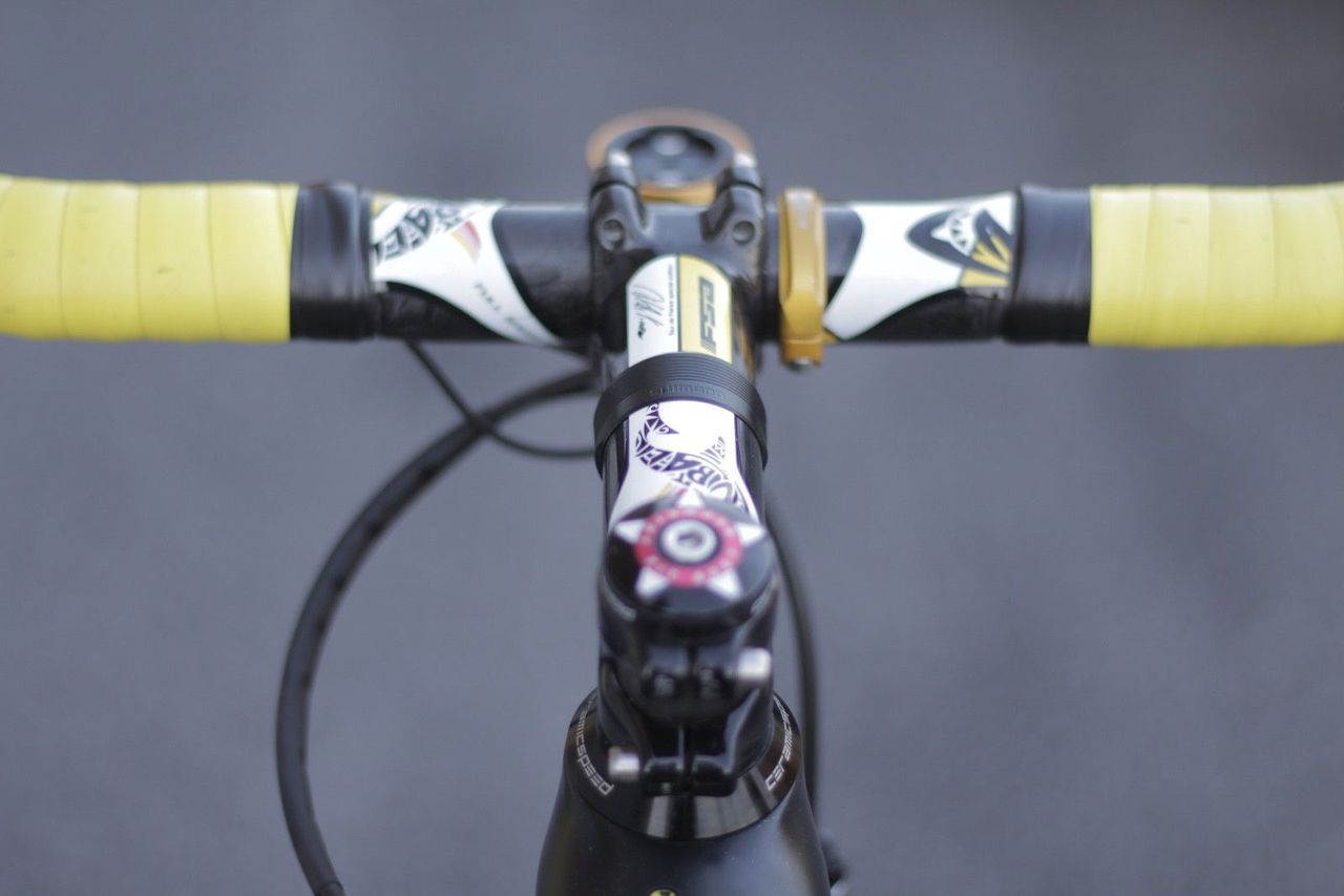 The bike features special FSA Tour de France/Nibali handlebars and stem...