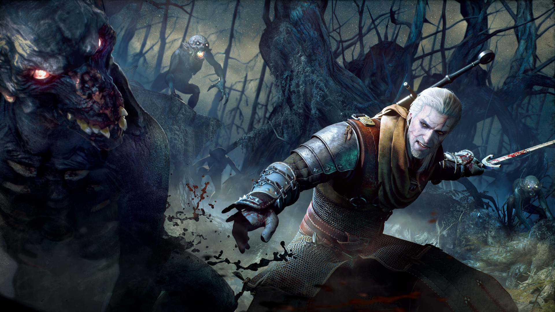 best PS$ games: Geralt the Witcher stabbing monsters with his sword