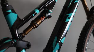 Details of the rear suspension on the new prototype Whyte E-Lyte 140 Works e-MTB