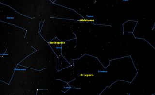Sky Map of Aldebaran, Betelgeuse and R Leporis Stars
