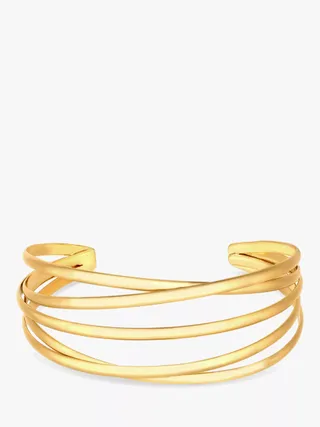 Jon Richard Recycled Gold Plated Polished Weave Cuff Bangle, Gold