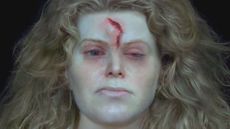 This facial reconstruction of a Viking woman's skull shows a deep head wound, possibly sustained during battle.