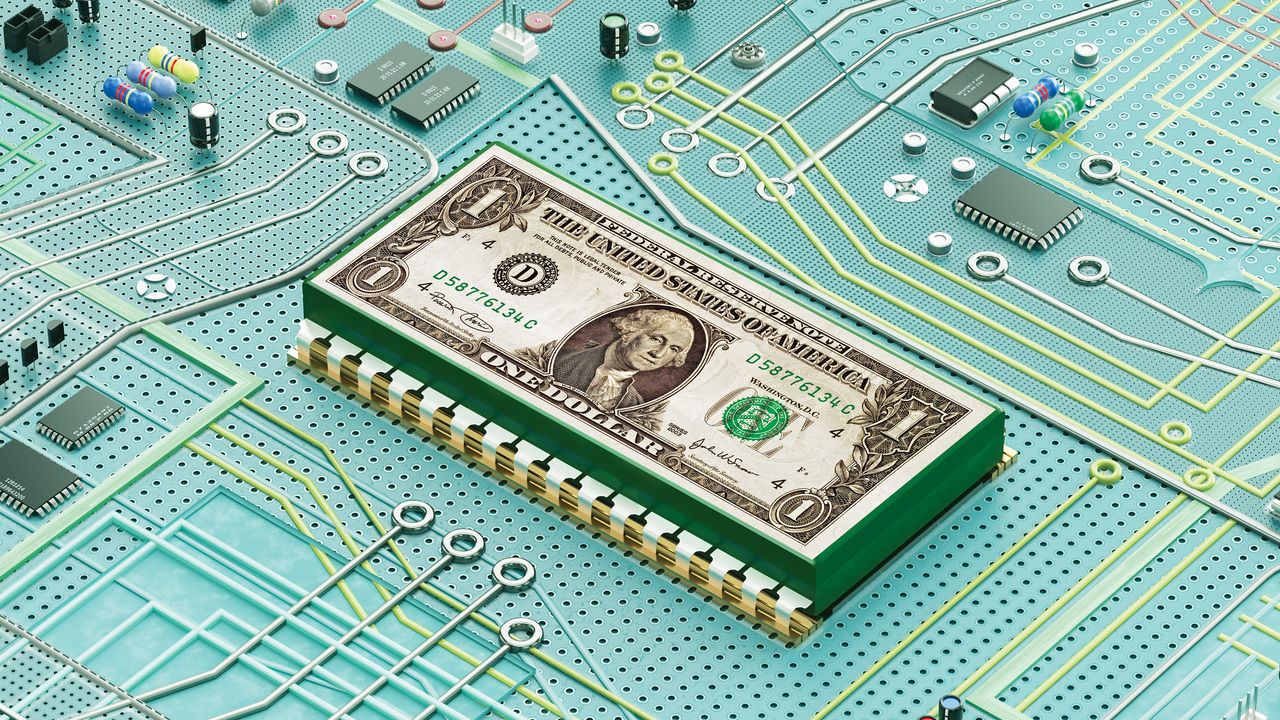 A dollar bill on an electrical board