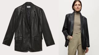 best blazer for women include this Jigsaw black leather blazer
