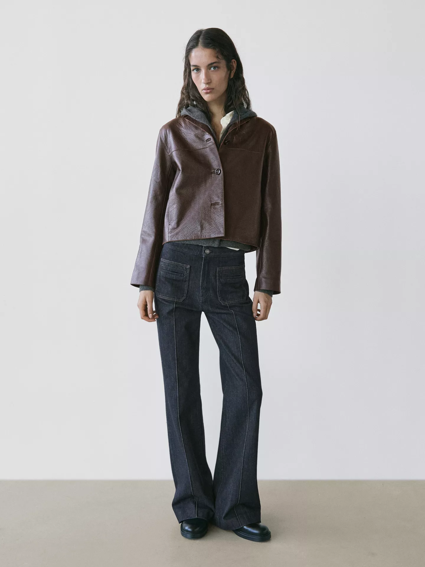 Massimo Dutti, Cropped Nappa Leather Jacket