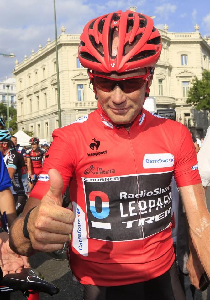 Thumbs up: Chris Horner in red on the final day