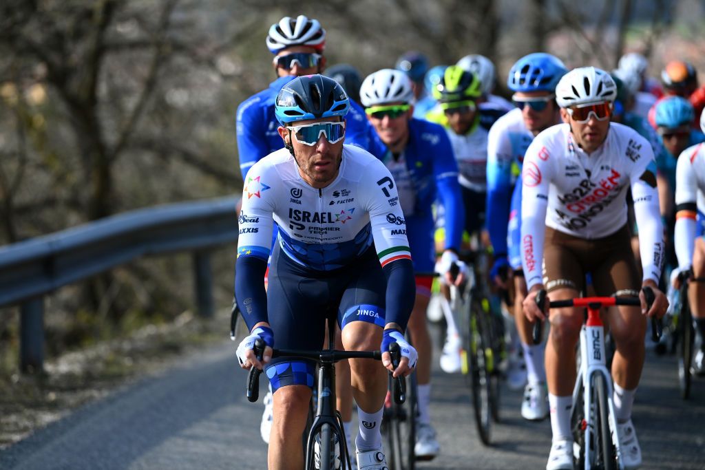 FERMO ITALY MARCH 11 Giacomo Nizzolo of Italy and Team Israel Premier Tech competes during the 57th TirrenoAdriatico 2022 Stage 5 a 155km stage from Sefro to Fermo 317m TirrenoAdriatico WorldTour on March 11 2022 in Fermo Italy Photo by Tim de WaeleGetty Images