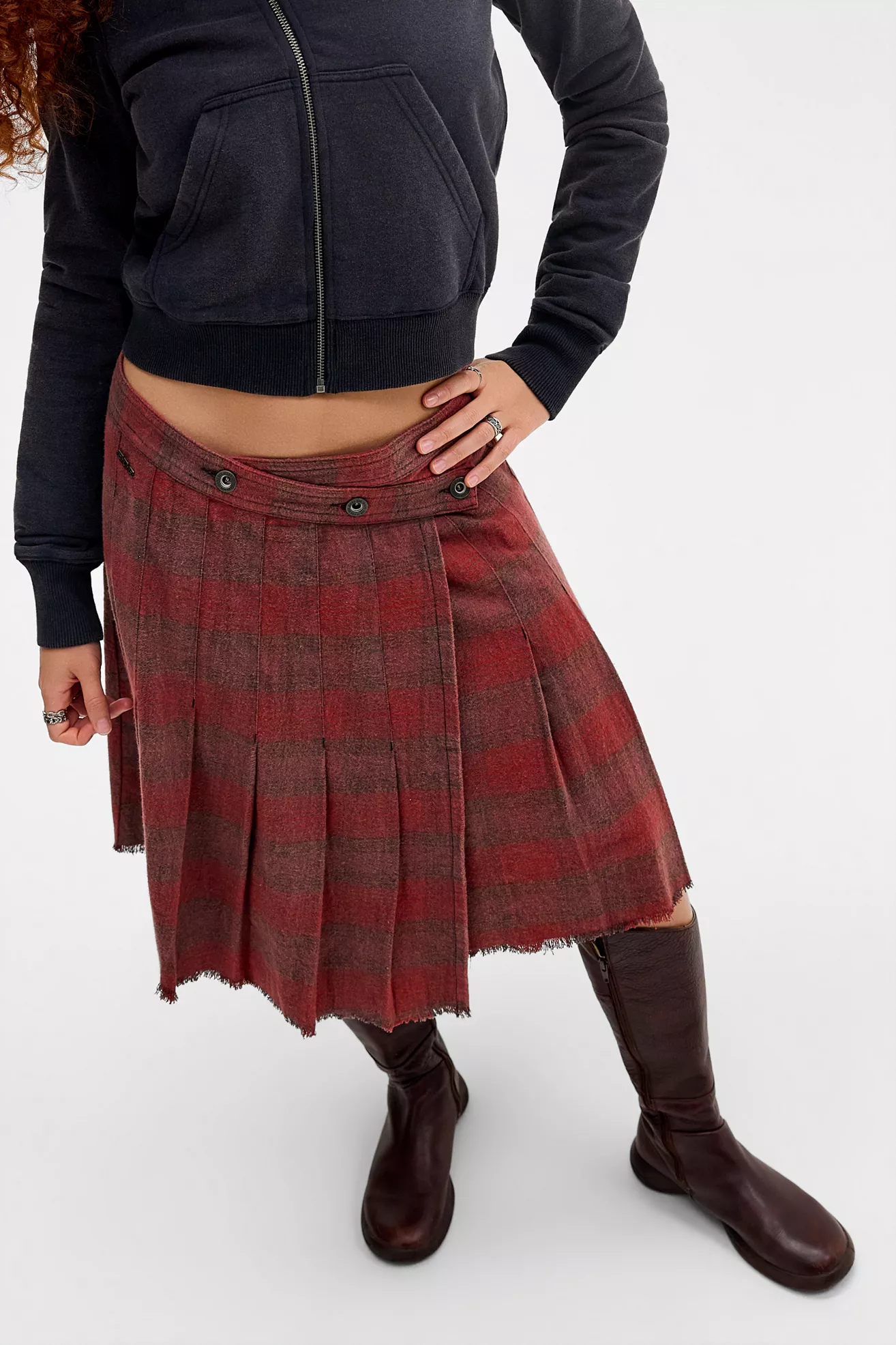 Bdg Roberta Check Kilt Midi Skirt