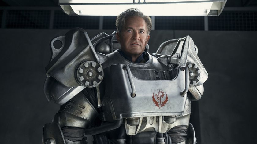 Hank wearing power armor in the Fallout TV series 