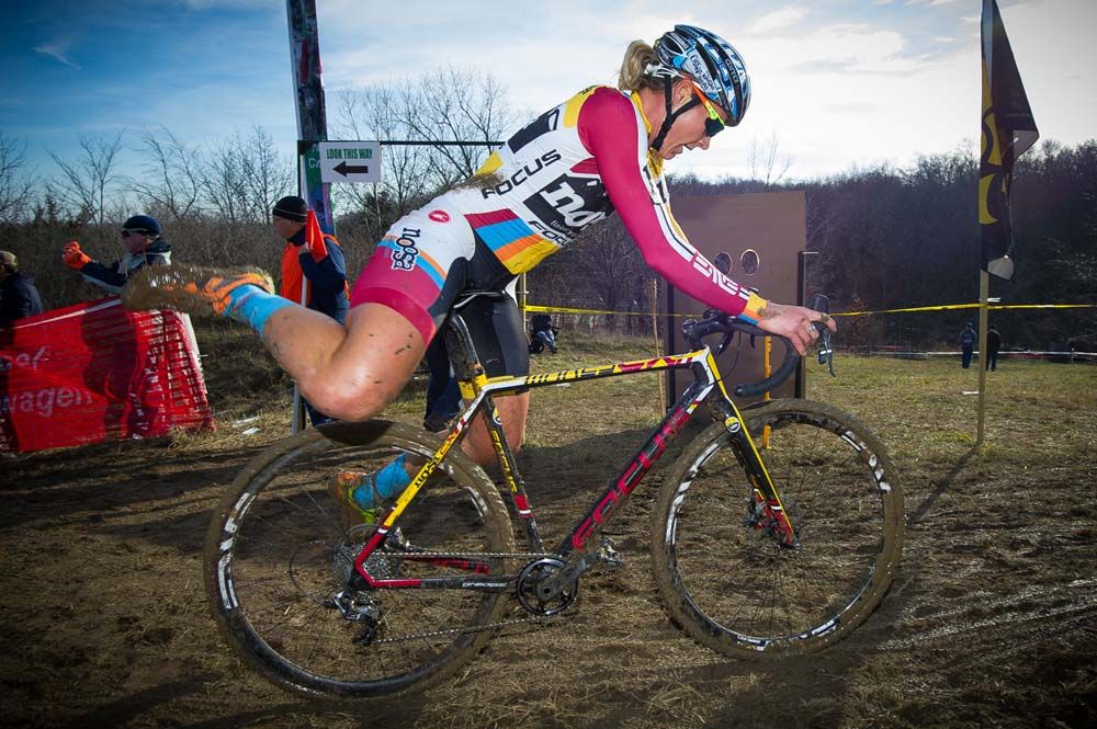Meredith Miller (Noosa) remounts her bike at the top of the run up on Mt. Krumpit