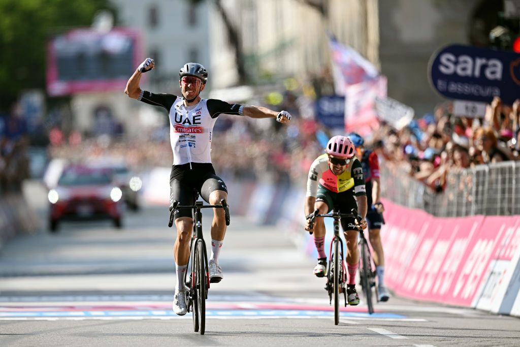 Brandon Mcnulty (UAE Team Emirates) wins stage 15 ahead of Ben Healy (EF EducationEasyPost) and Marco Frigo (Israel Premier Tech)