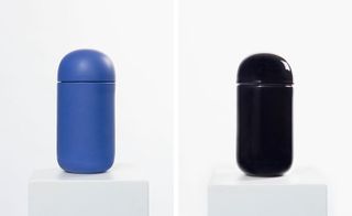 Two urns, in cobalt blue and glossy black