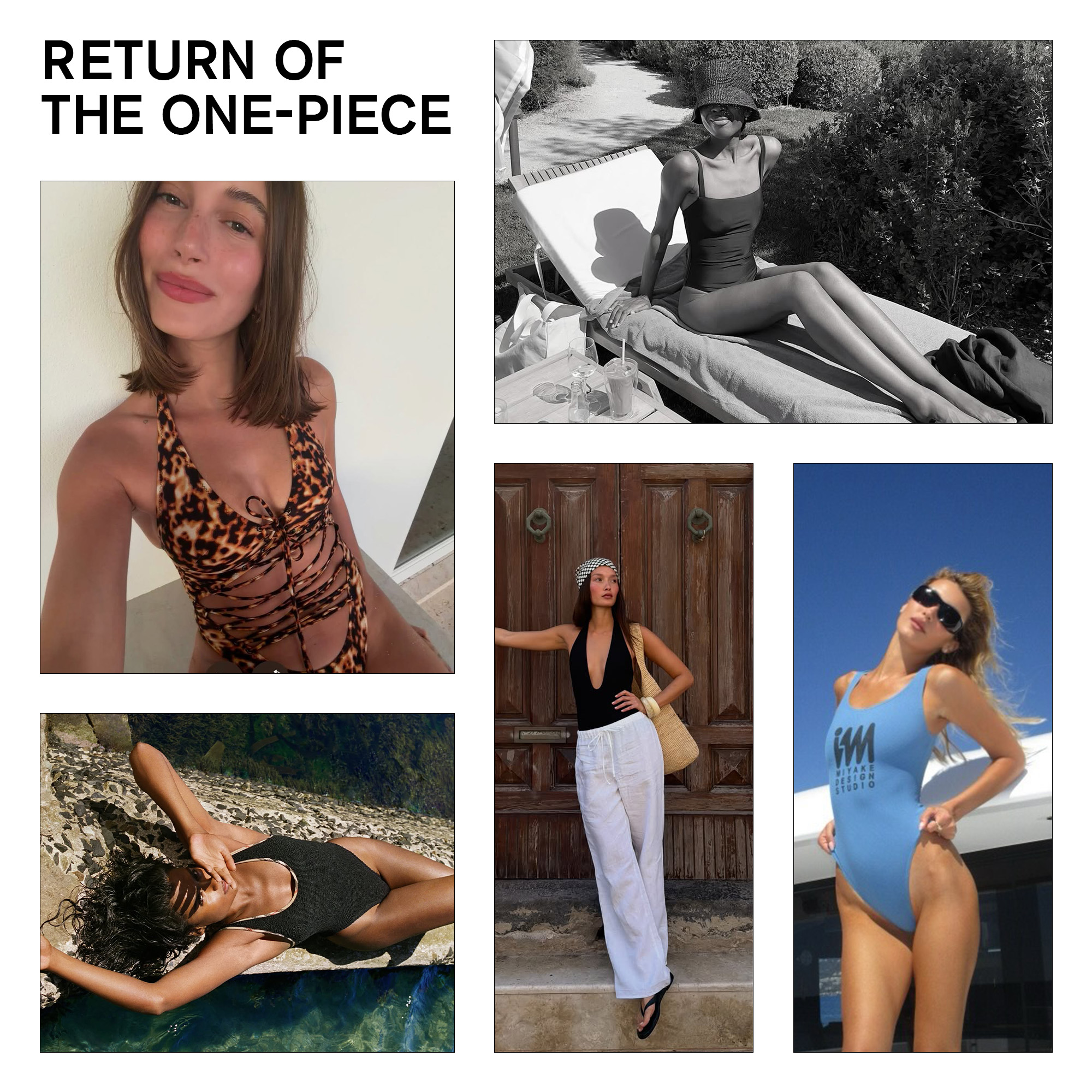 a collage of influencer and celebrity outfit images featuring the biggest vacation fashion trends of 2026