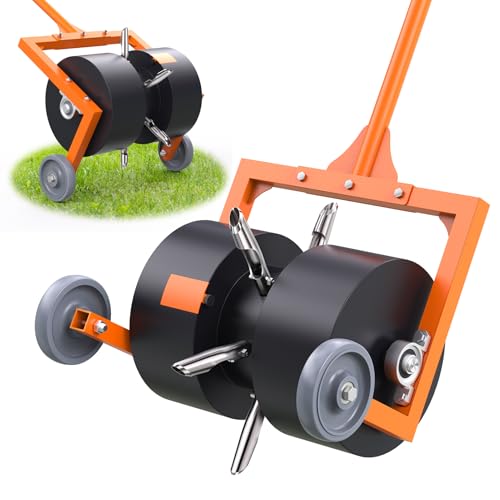 Rolling Lawn Aerator - Rolling Aerator Lawn Tool With Hollow Tines, Manual Push Lawn Aerator Roller Core Plug Aerator With Wheels, Grass Aeration Tool for Lawn Care Compacted Soil