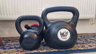 Kettlebells in the home of the writer, Lou Mudge