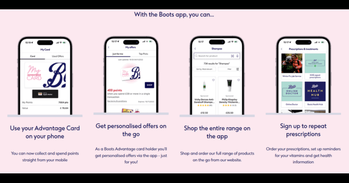 an image showing the benefits of the boots app