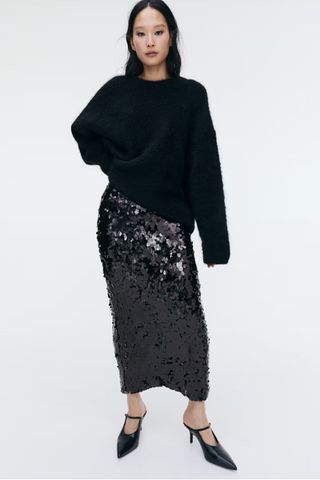 H&M Sequined Midi Skirt