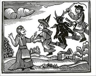 Woodcut of Witches Flying