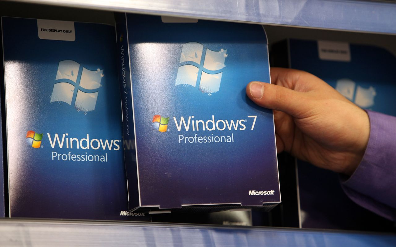 Windows 7 boxes on a shelf