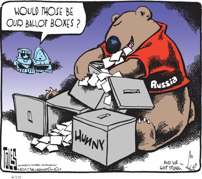 Political cartoon U.S. Russian interference voting election