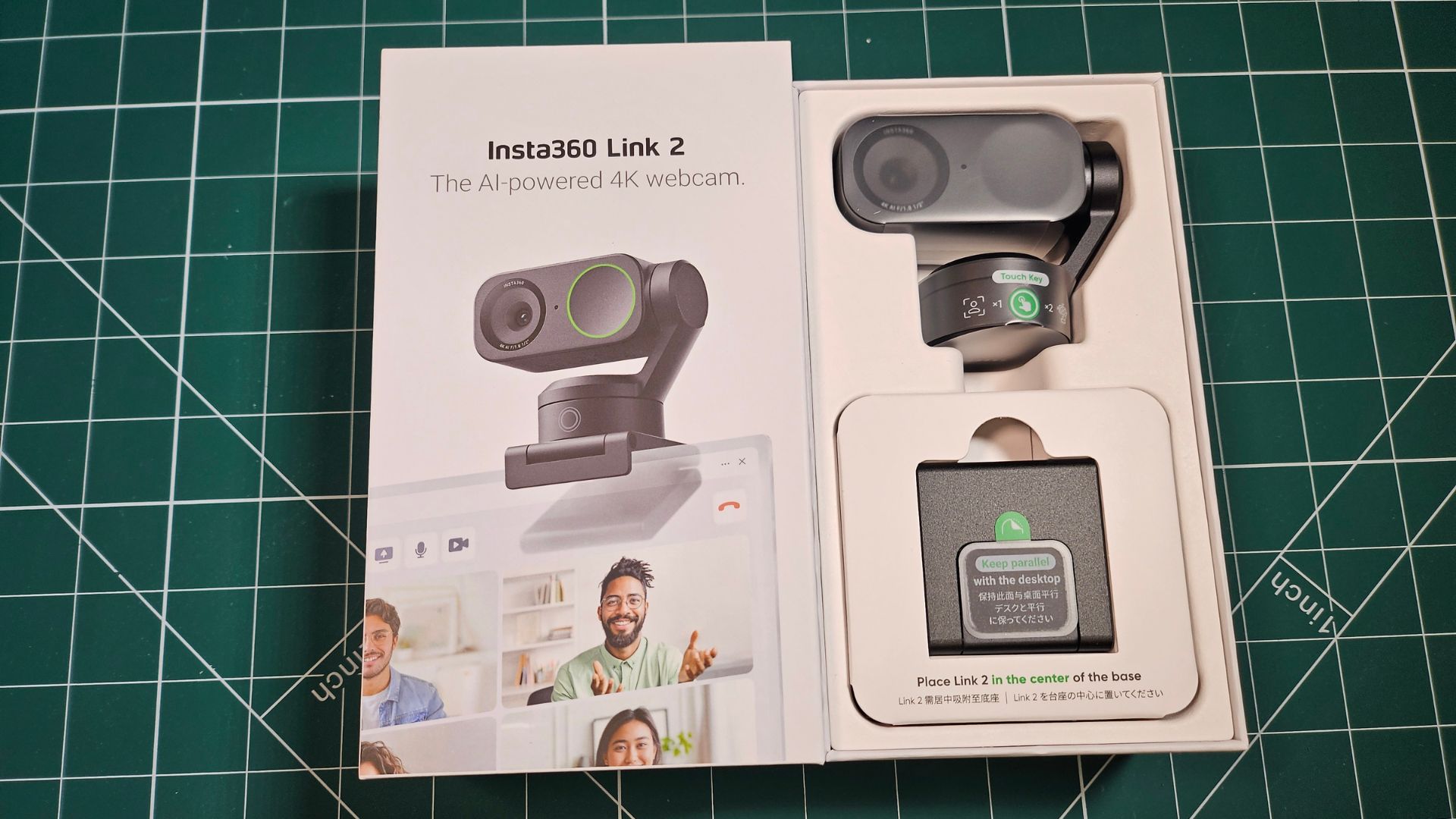 The Insta360 Link 2 in its box