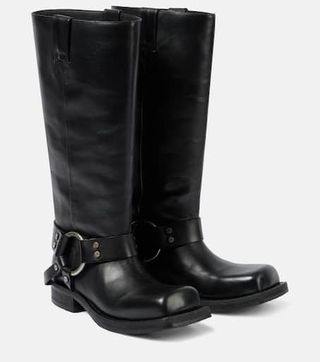 Leather Knee-High Biker Boots