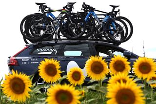 Movistar support car at the Tour de France Femmes avec Zwift in 2023