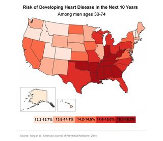 a map showing varying heart disease risk scores.