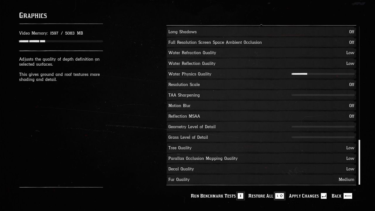 Red Dead Redemption 2 settings
