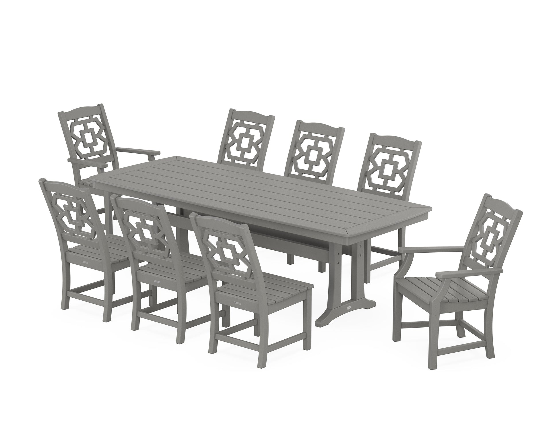 Chinoiserie 9-Piece Dining Set With Trestle Legs - Slate Grey
