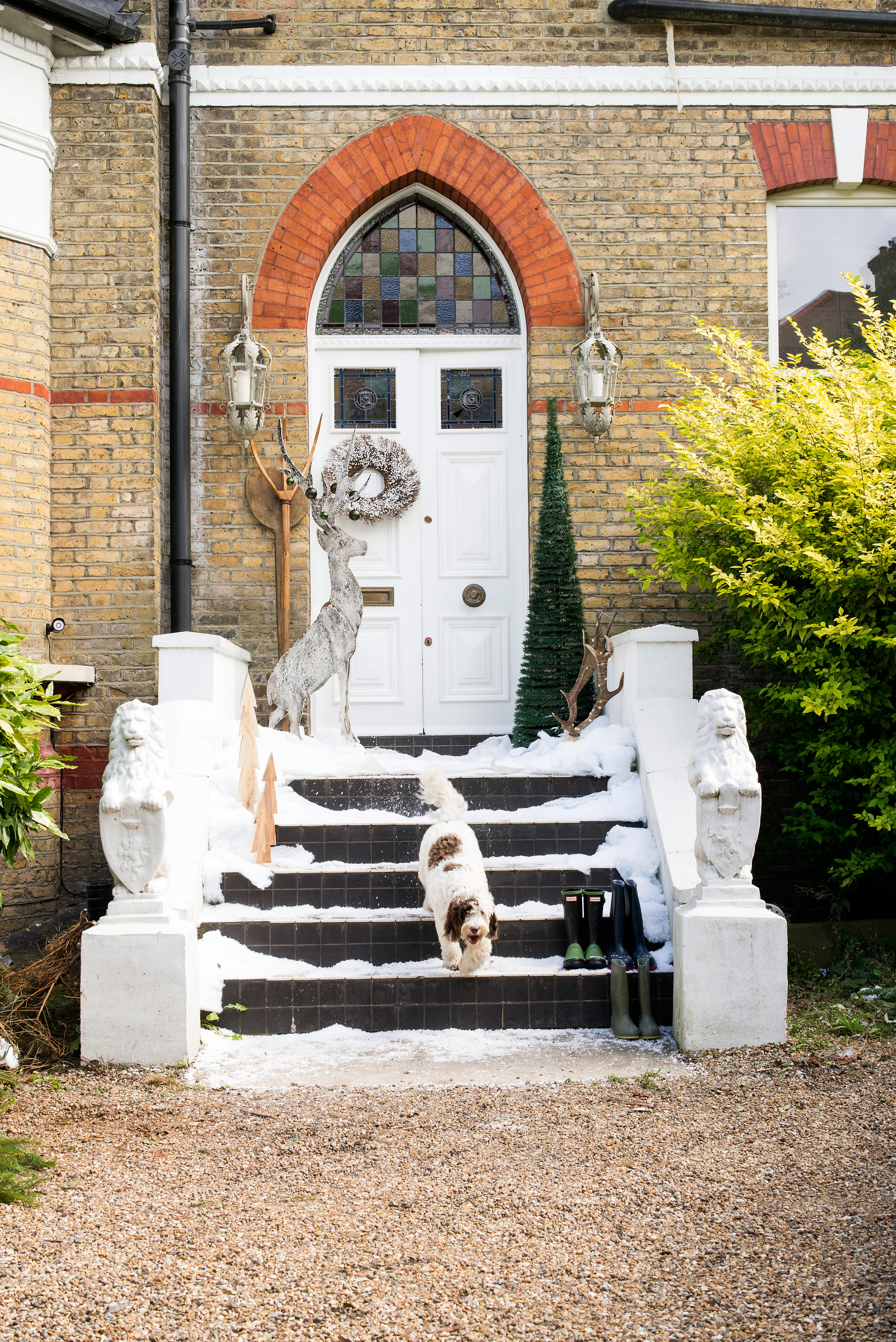 Door decorated for Christmas