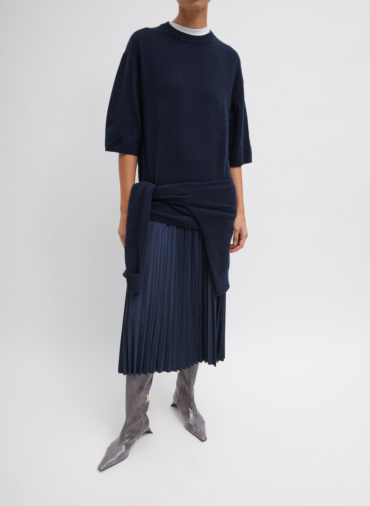 Nylon Pleating Sunray Pull on Skirt - Navy / Xxs / T000np5337