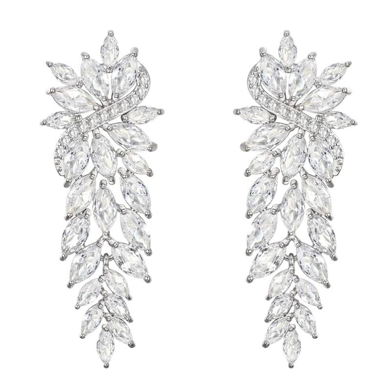 Clearine, Long Drop Marquise Cluster Cubic Zirconia Earrings