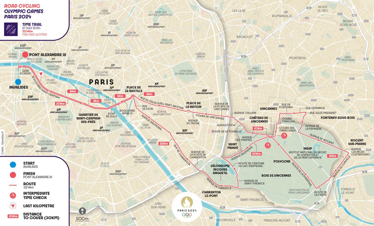 Map for the 2024 Paris Olympic Games time trials