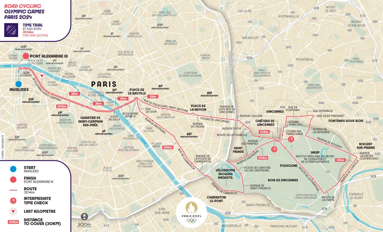 Map for the 2024 Paris Olympic Games time trials