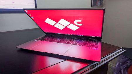 Samsung Galaxy Book5 Pro 360 semi closed.