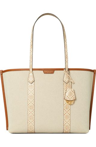 Tory Burch Perry Triple Compartment Canvas Tote on white background