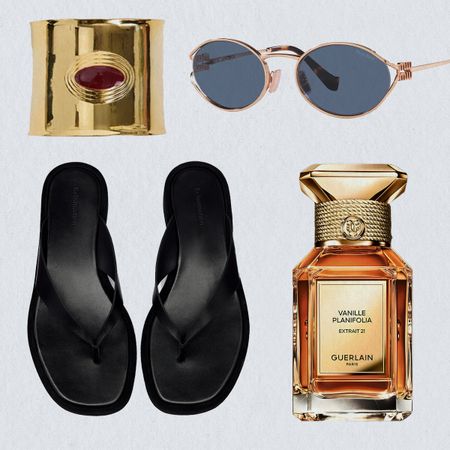 Photo collage of beauty and fashion items on editor Jamie Schneider's birthday wish list