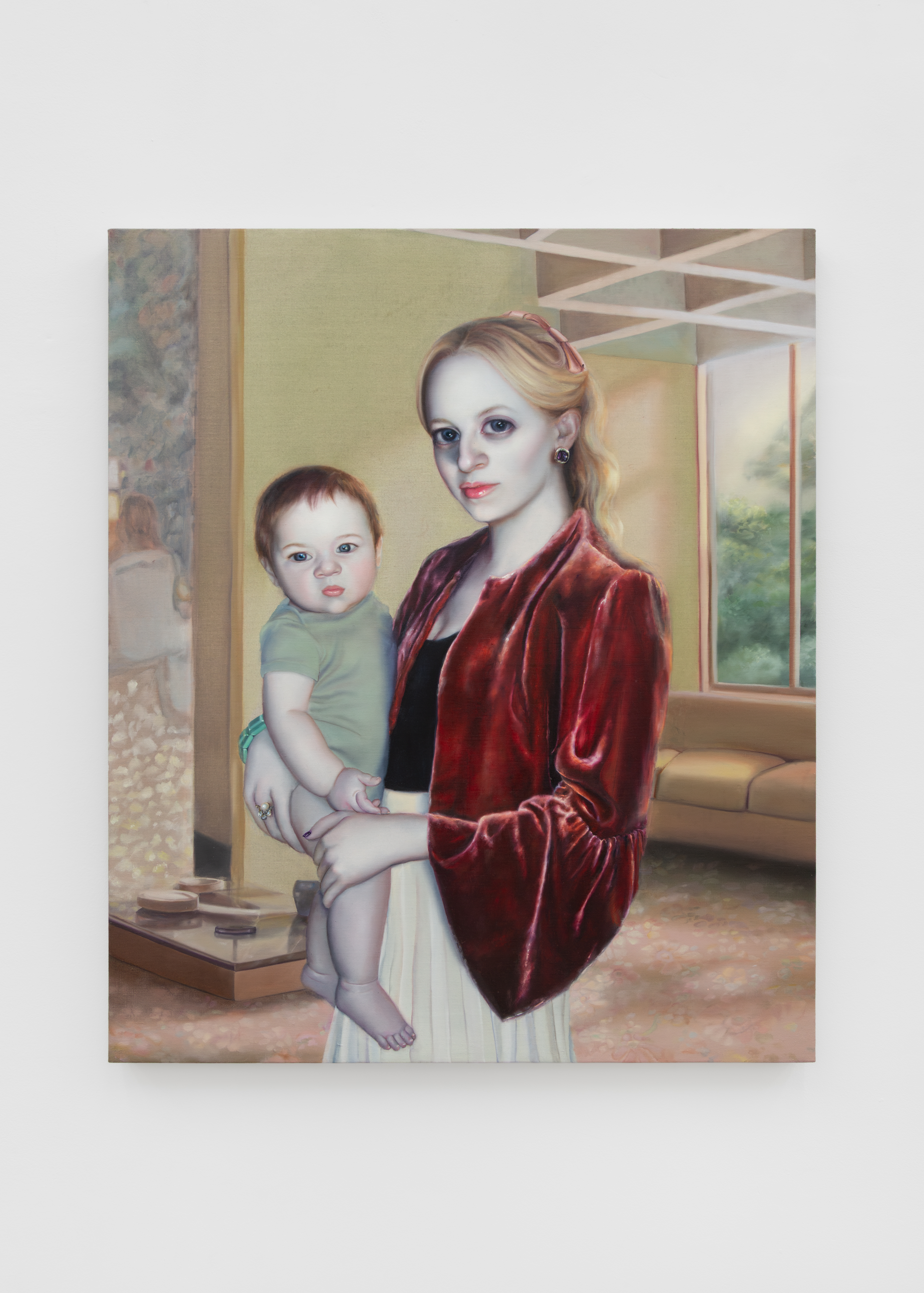 Hannah Murray painting of woman with big eyes and baby on hip