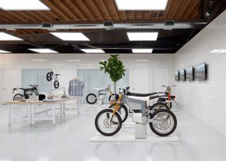 e-motorbikes inside CAKE HQ, Venice, California, by Shin Shin Architects