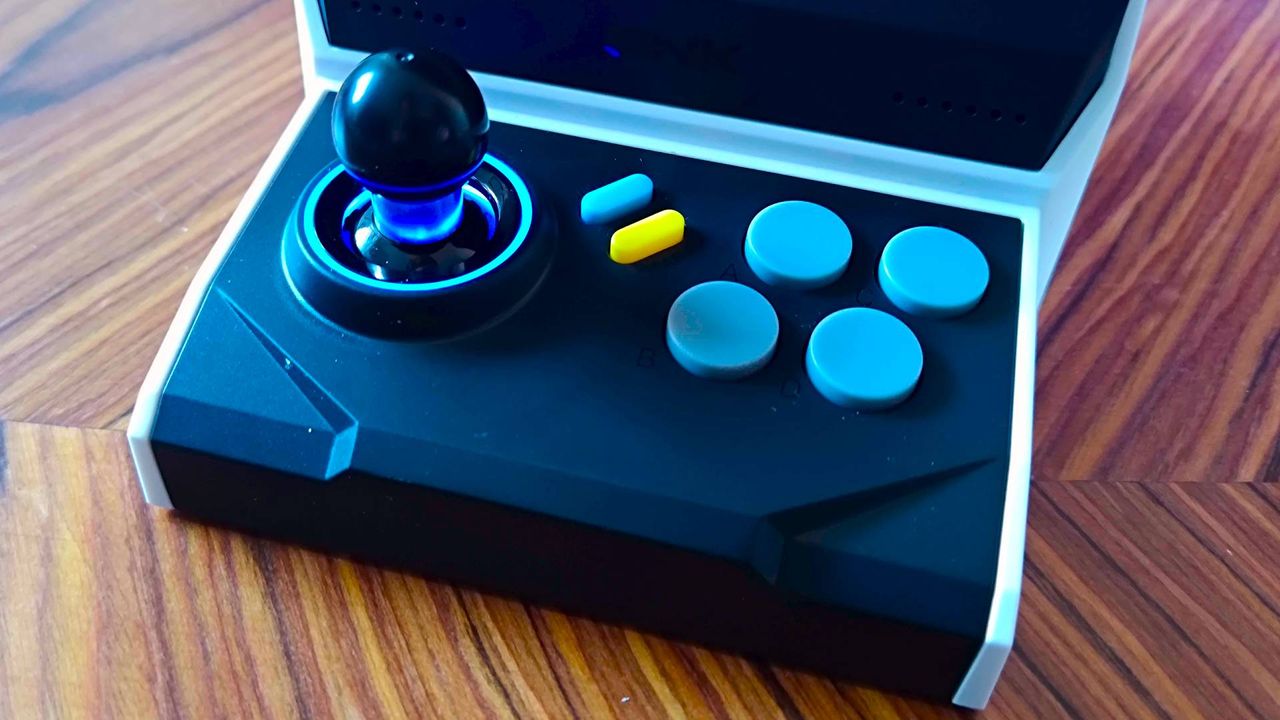 Close up of Neo Geo Mini buttons and stick.