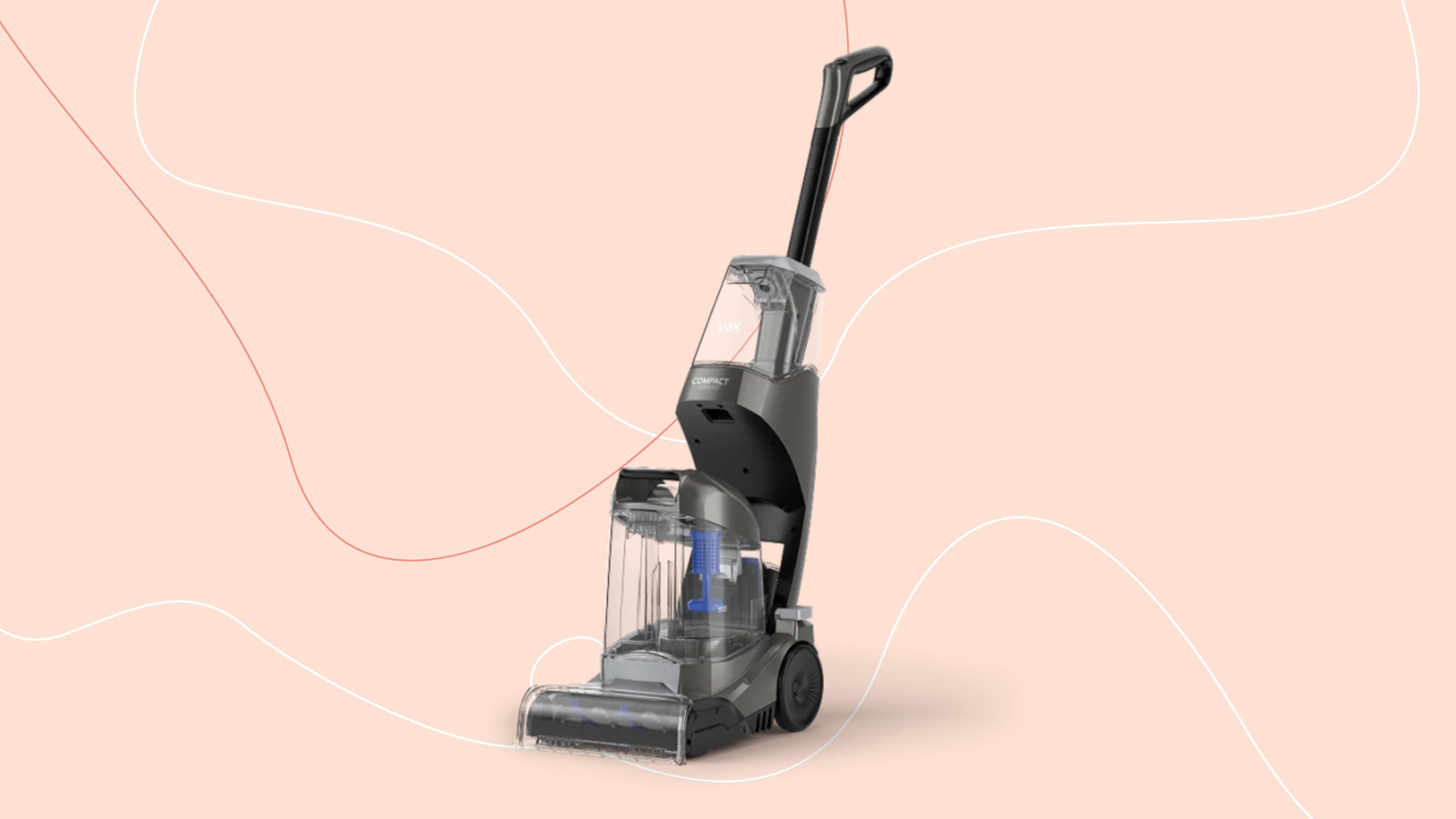 VAX ONEPWR Cordless Compact Carpet Cleaner on a pink background
