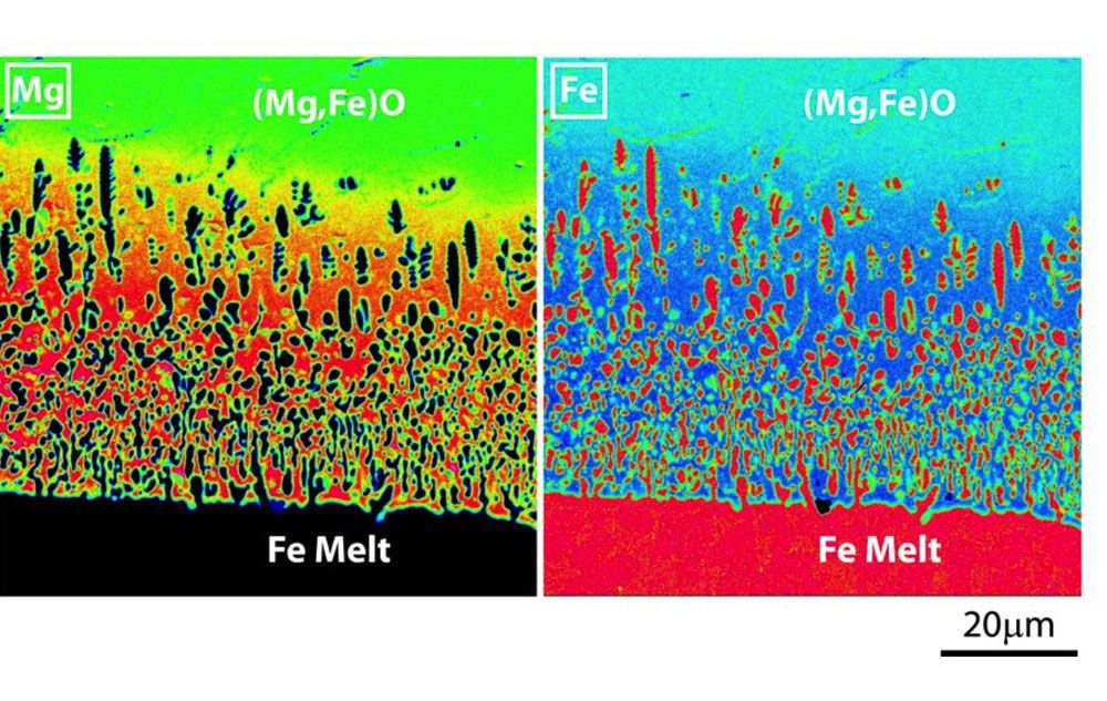 Image from an experiment mimicing iron seeping from Earth&#039;s core into its mantle