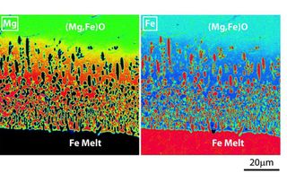 Image from an experiment mimicing iron seeping from Earth&#039;s core into its mantle