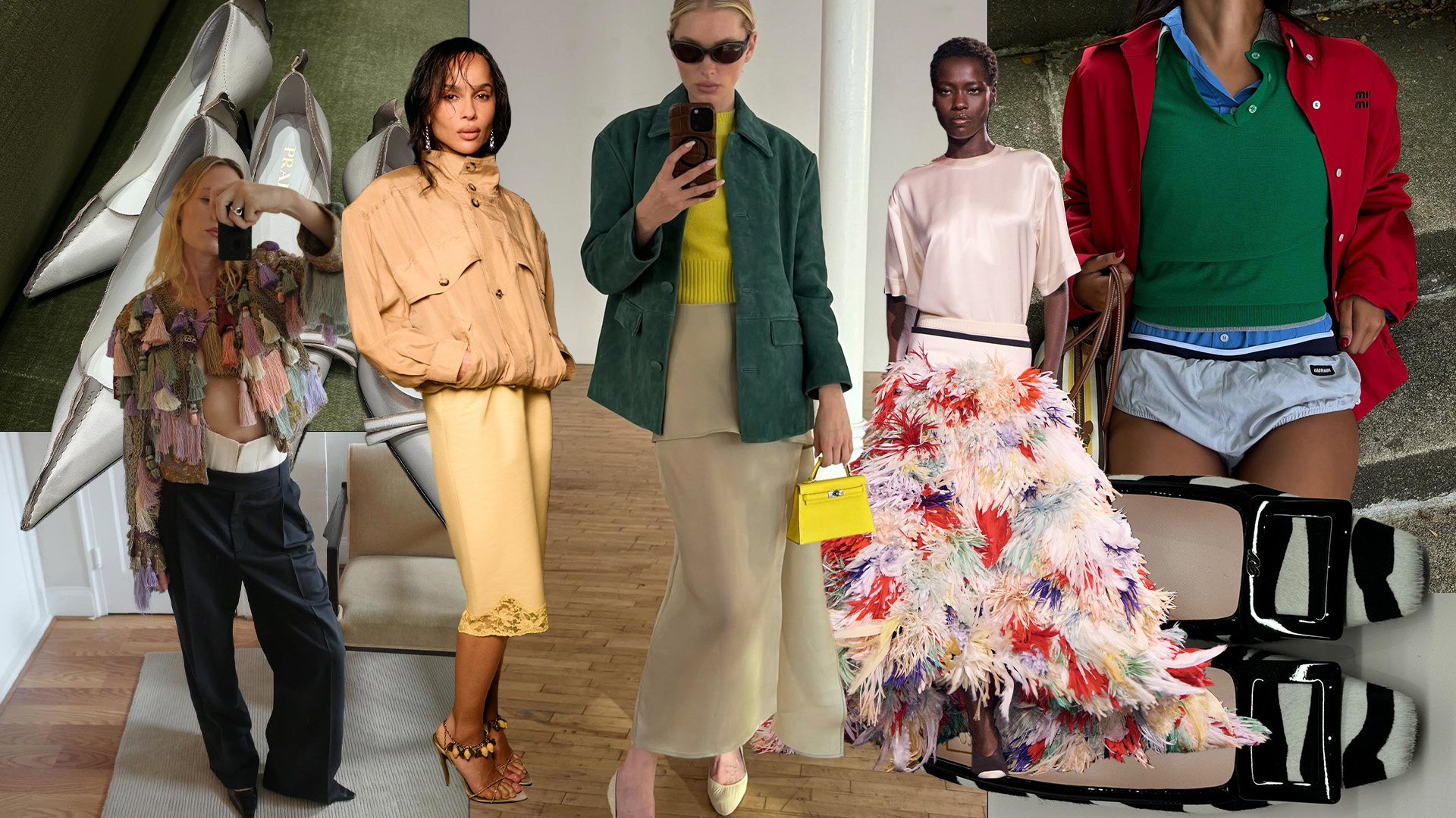 A collage of runway and influencer imagery featuring the biggest style shifts in 2026 fashion.