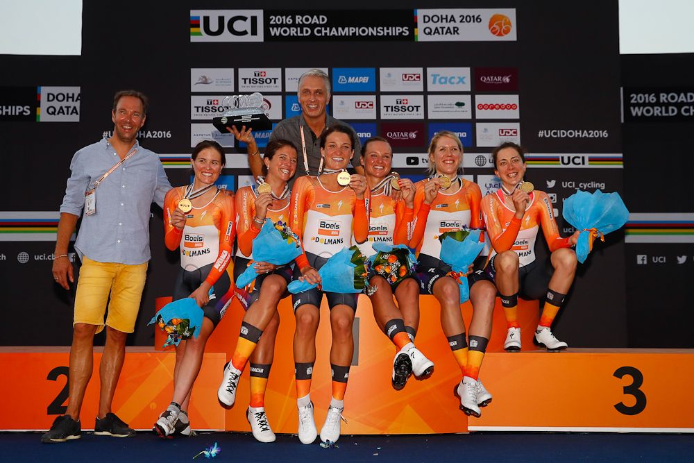 Boels Dolmans on the Worlds TTT podium