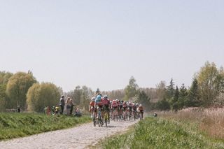 The women's peloton at Paris-Roubaix Femmes