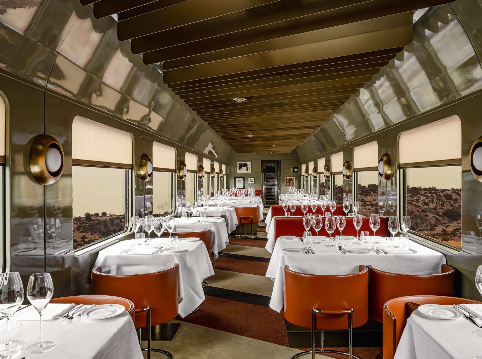 The restaurant car on board La Dolce Vita Orient Express
