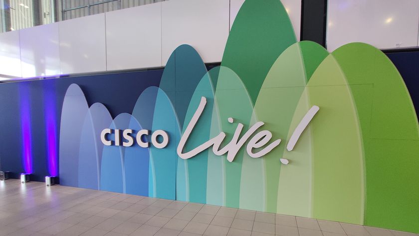 Cisco Live logo on multicoloured background in Amsterdam