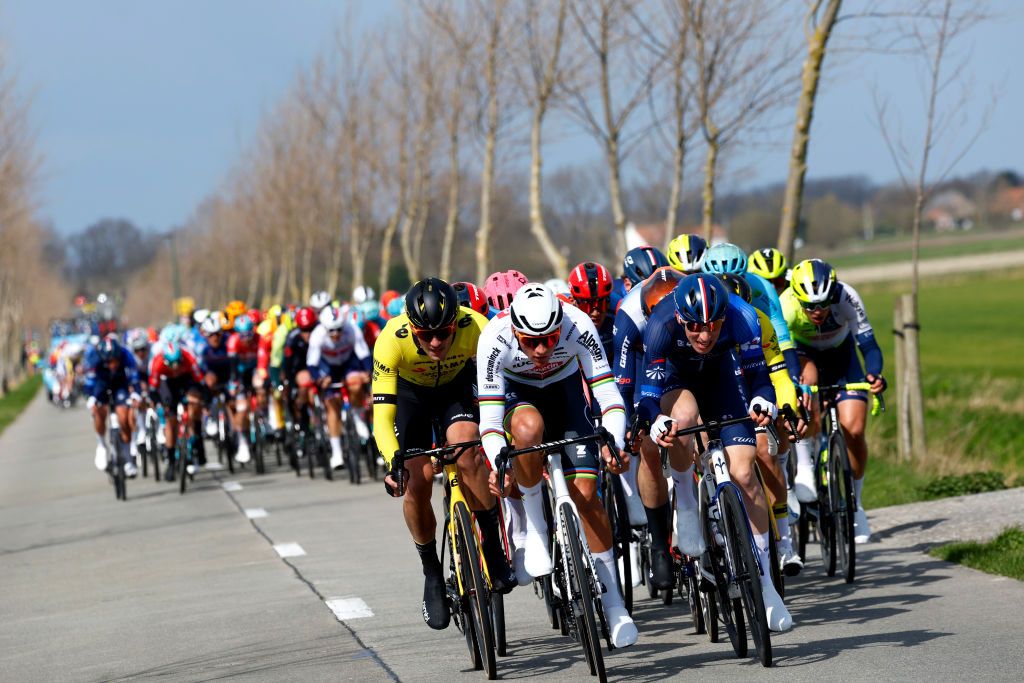 WEVELGEM, BELGIUM - MARCH 24 : pictured during the 86th edition of the Gent - Wevelgem in Flanders Fields cycling race for elite men with start in Ieper and finish in Wevelgem on March 24, 2024 in Wevelgem, Belgium, 24/03/2024 ( Photo by Jan De Meuleneir / Photonews